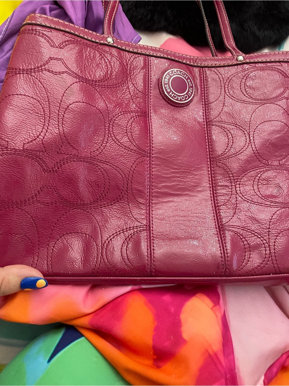 Coach Berry Pink Signature Leather Tote